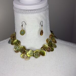 Vintage “You & I” Brown and Green Button Necklace/Earrings Set